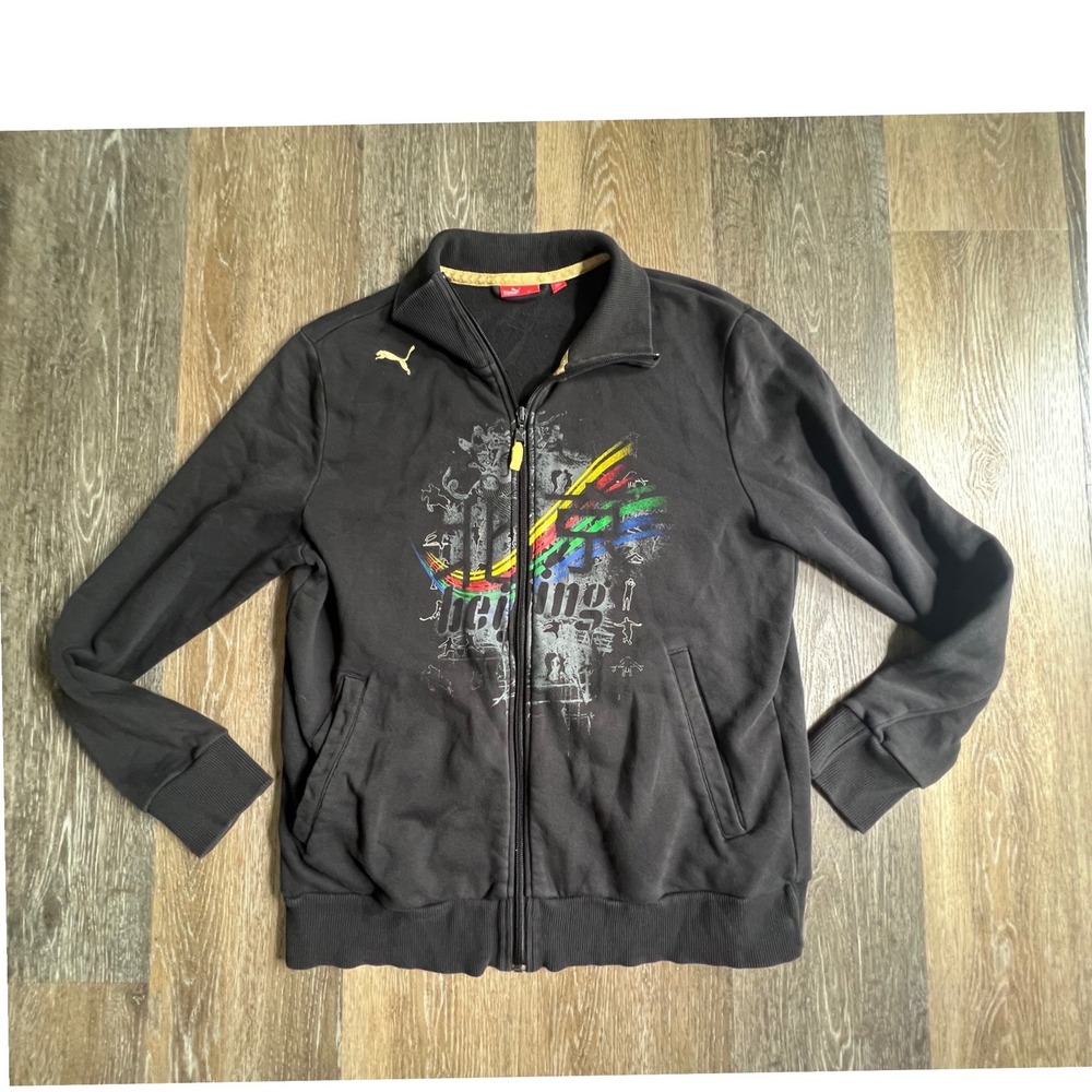 Puma Track Jacket Mens Medium Black Beijing 2008 Olympics Graphic Full Zip